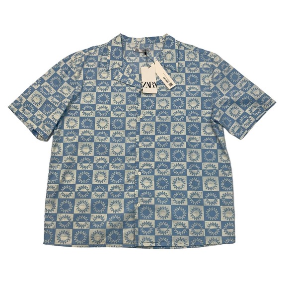 Zara Shirts Zara Camp Collar Shirt Mens Xl Extra Large Sky Blue Geo